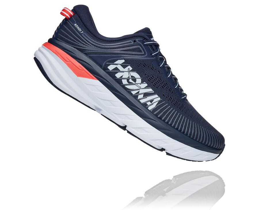 Running Shoes Womens - Hoka One One Bondi 7 - Navy/White - ODSMJHY-43